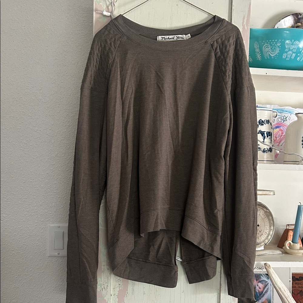Michael Stars Olive Lightweight High-Low Pullover